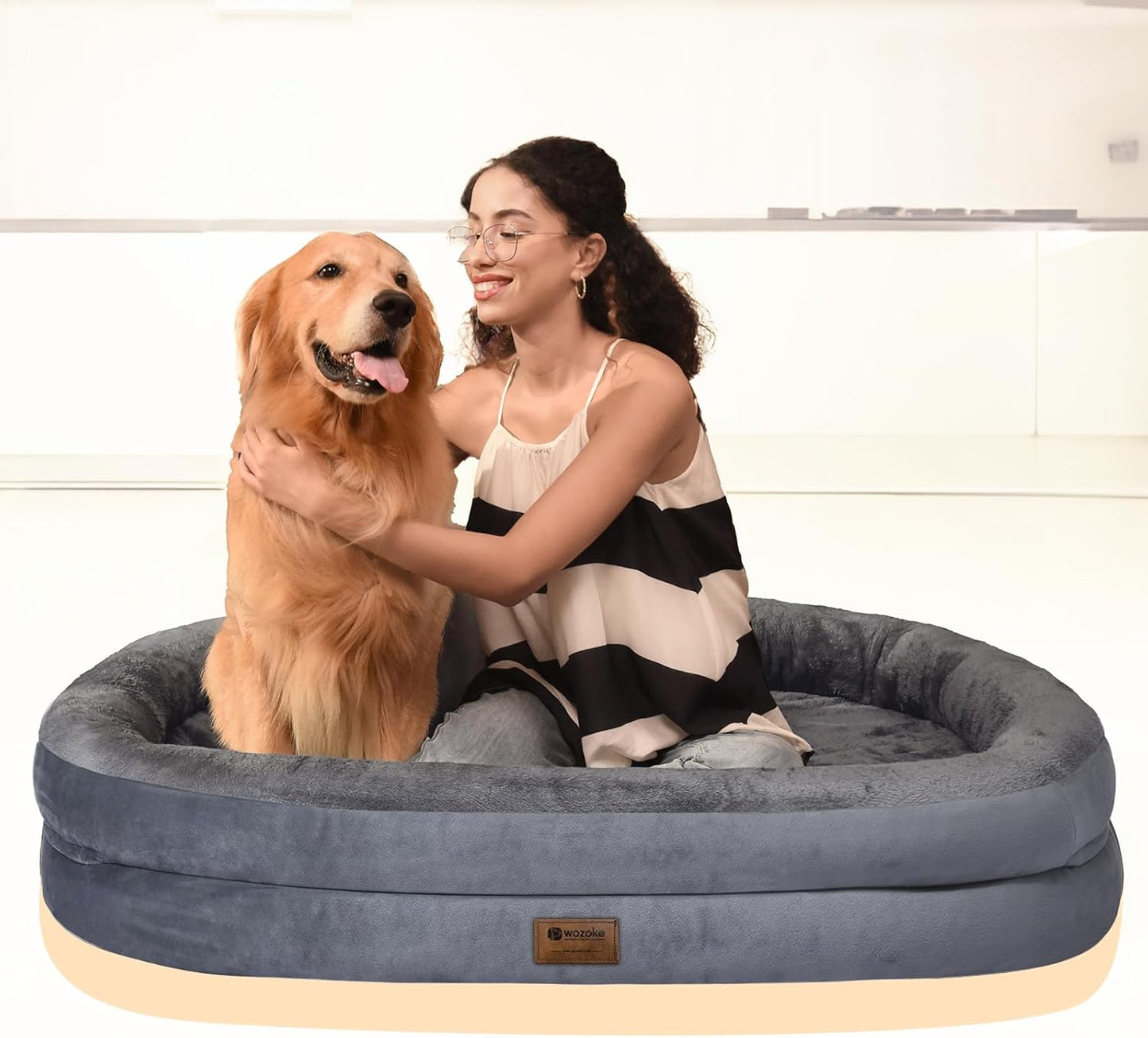 Orthopedic Waterproof Large Dog Bed: Memory Foam Washable Dog Bed with Bolsters - Removable Orthopedic Cover for Medium L XL Large Sized Pet - Non-Slip